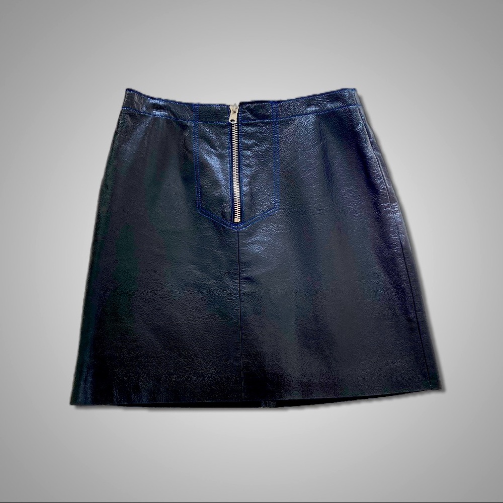 Black mini leather skirt with electric blue lining